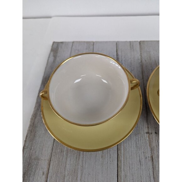 Flintridge Sylvan China Cream Soup Cup Bowl Saucers Set 2 California Yellow Gold - Picture 3 of 13